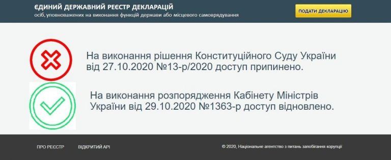 НАПК возобновил работу реестра электронных деклараций
