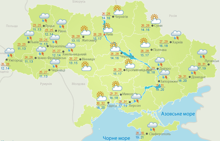 Літні грози і спека: погода в Україні на тиждень (КАРТА) Фото 3 Погода на тиждень в Україні з 9 до 13 серпня 2021 Фото 3