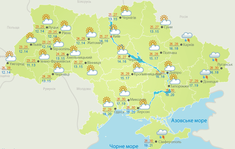 Літні грози і спека: погода в Україні на тиждень (КАРТА) Фото 4 Погода на тиждень в Україні з 9 до 13 серпня 2021 Фото 4