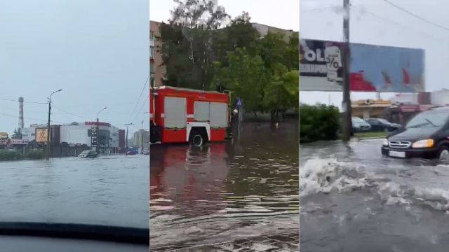 У Луцьку затопило вулиці після сильної зливи: авто не можуть проїхати