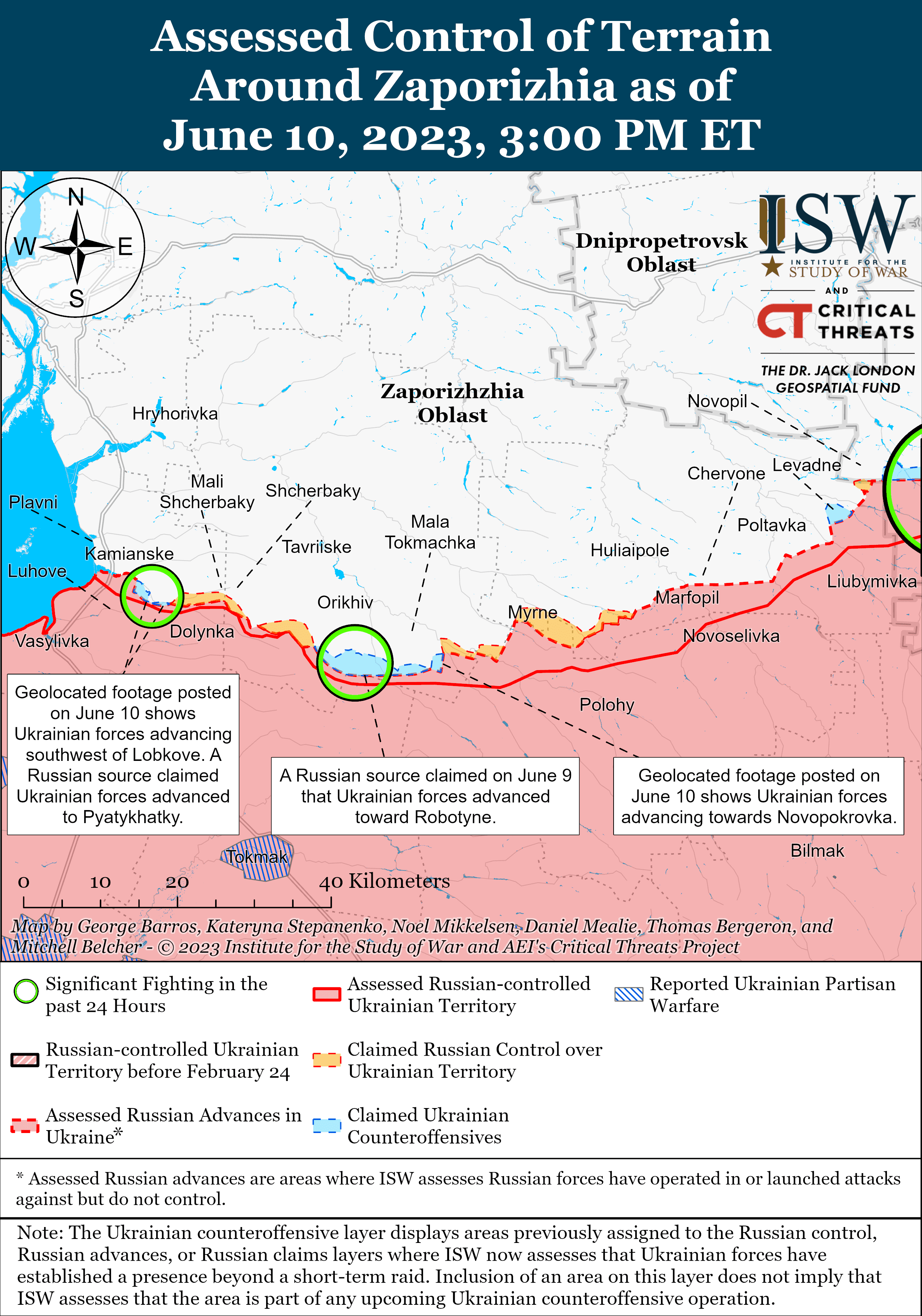 ВСУ продвигаются на нескольких участках и имеют локальные успехи – ISW Фото 2 Карта бойових дій довкола Запоріжжя 10 червня 2023