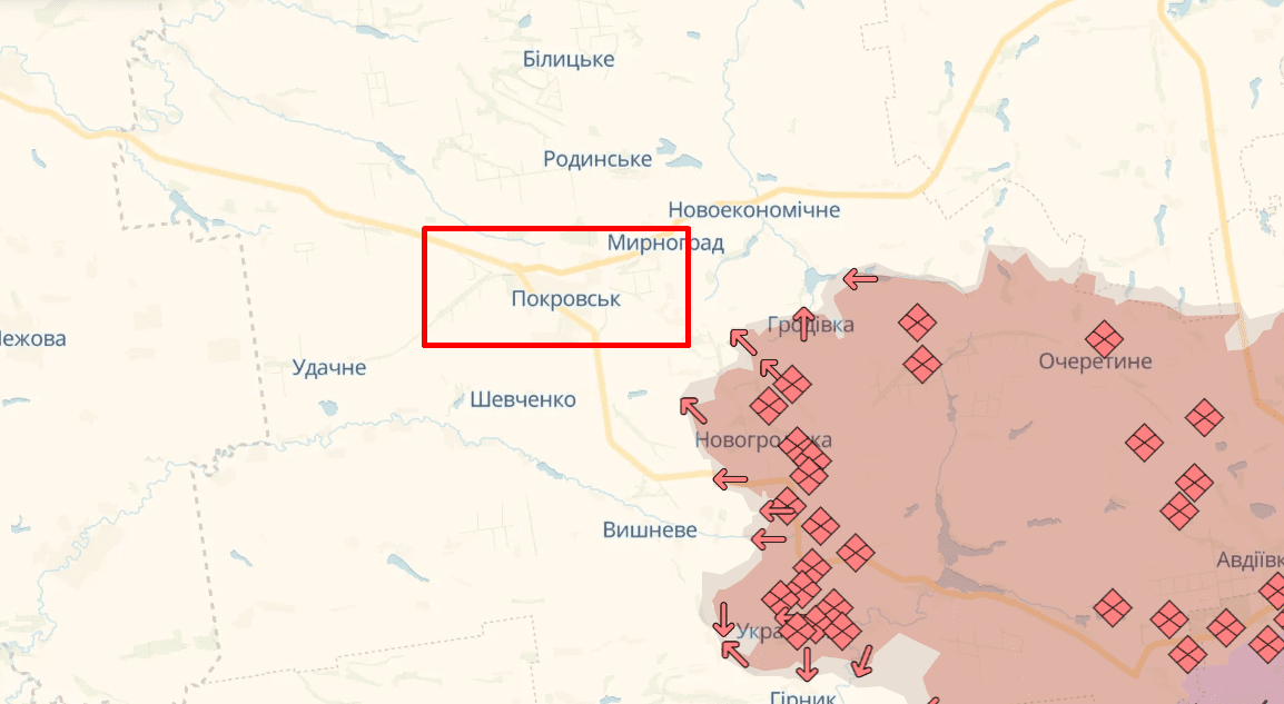 ЗСУ зупинили активний наступ росіян під Покровськом Фото 1 покровськ карта