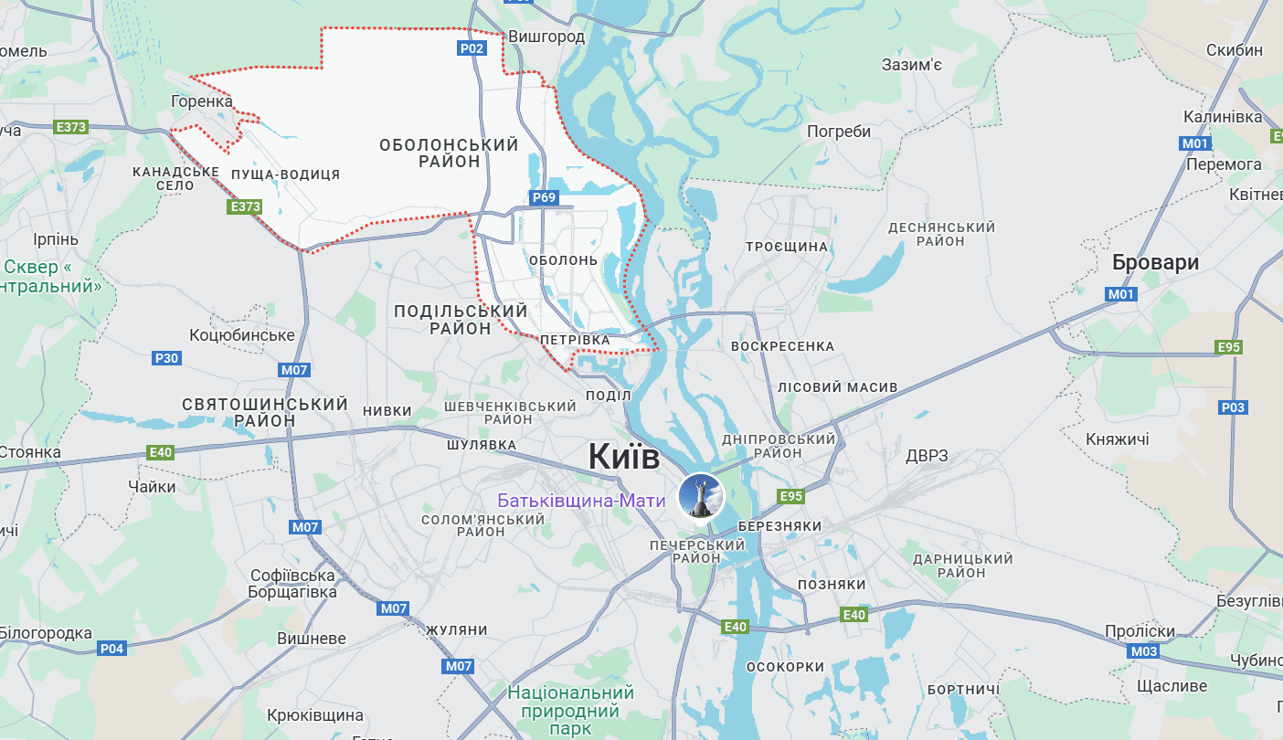Взрывы в Киеве 5 ноября: на Оболони уничтожают дроны Фото 1 Оболонський район на карті