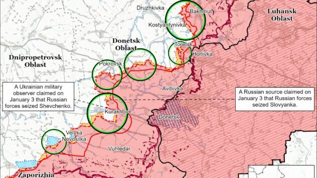 Карта бойових дій на 4 січня Карта бойових дій на 4 січня