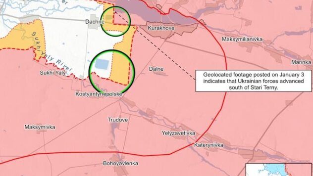 Карта бойових дій на Курахівському напрямку 4 січня 2025 року Карта бойових дій на Курахівському напрямку 4 січня 2025 року