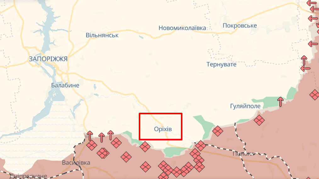 ВСУ восстановили некоторые позиции недалеко от Орехова в Запорожской области – Волошин Фото 1 Оріхів на карті