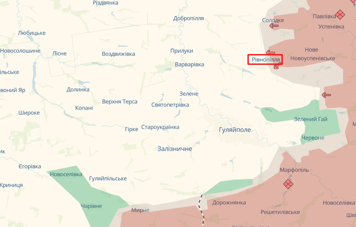 ЗСУ відступили в районі Рівнопілля Запорізької області – Сили оборони Півдня Фото 1 Рівнопілля Запорізької області на карті DeepState