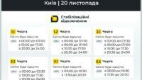 Відключення світла в Києві 20 листопада 2