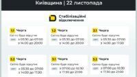 Графік відключення світла в Київській області 22 листопада