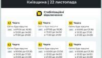 Графік відключення світла в Київській області 22 листопада