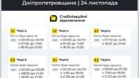 Відключення світла, Дніпропетровська область, 24 листопада 2