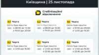 Отключение света в Киевской области 25 ноября