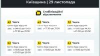 графік відключення світла на Київщині 29 листопада