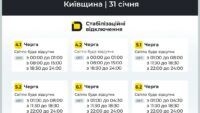 Графіки відключення світла 31 січня, Київщина Графіки відключення світла 31 січня