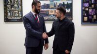 Volodymyr Zelenskyy and Syrian President Ahmed al-Sharaa