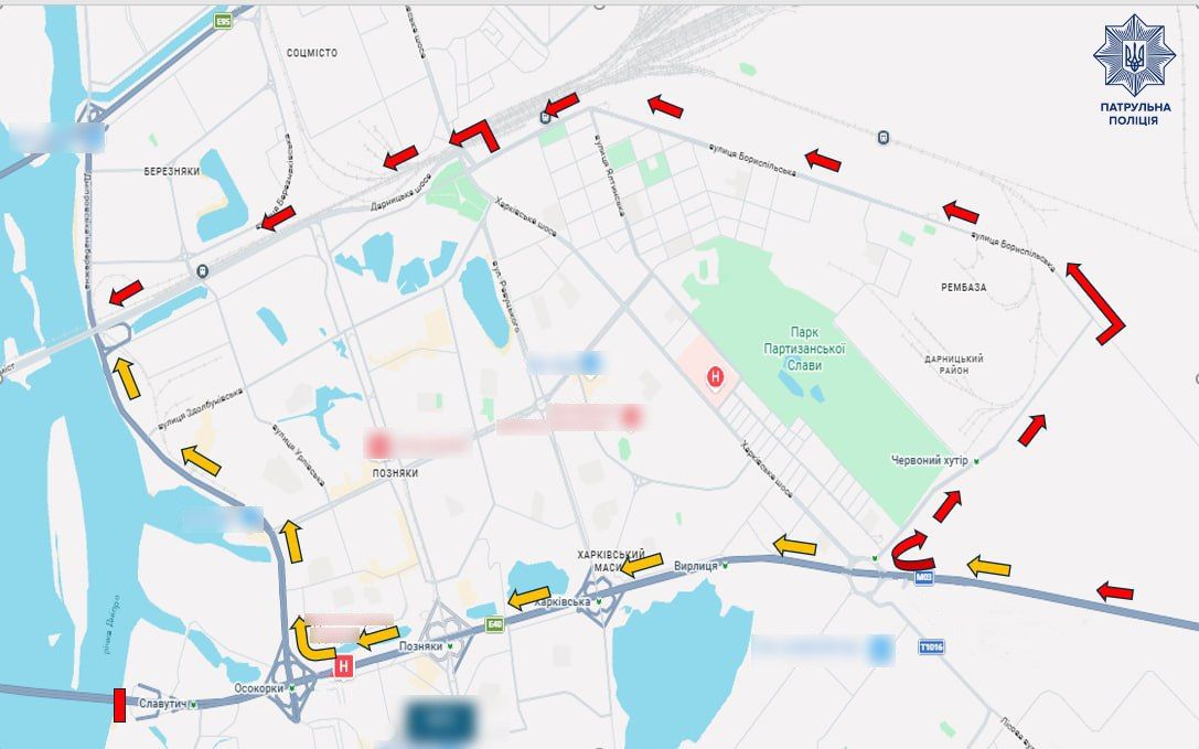 Удар по Південному мосту: в Києві змінили рух метро та автобусні маршрути Фото 1 Схема об'їзду Південного мосту у Києві 27 жовтня
